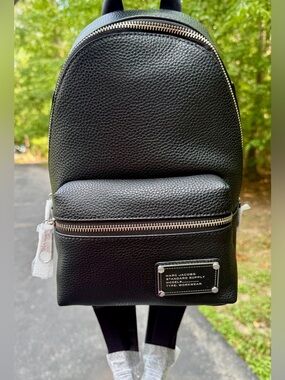 Marc Jacobs Black Pebbled Leather Mini Backpack with Silver Hardware